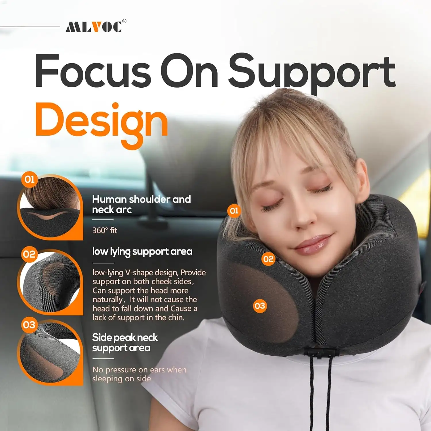 MLVOC Travel Pillow 100 percent Pure Memory Foam Neck Pillow - 716CxzhNRrL._AC_SL1500_